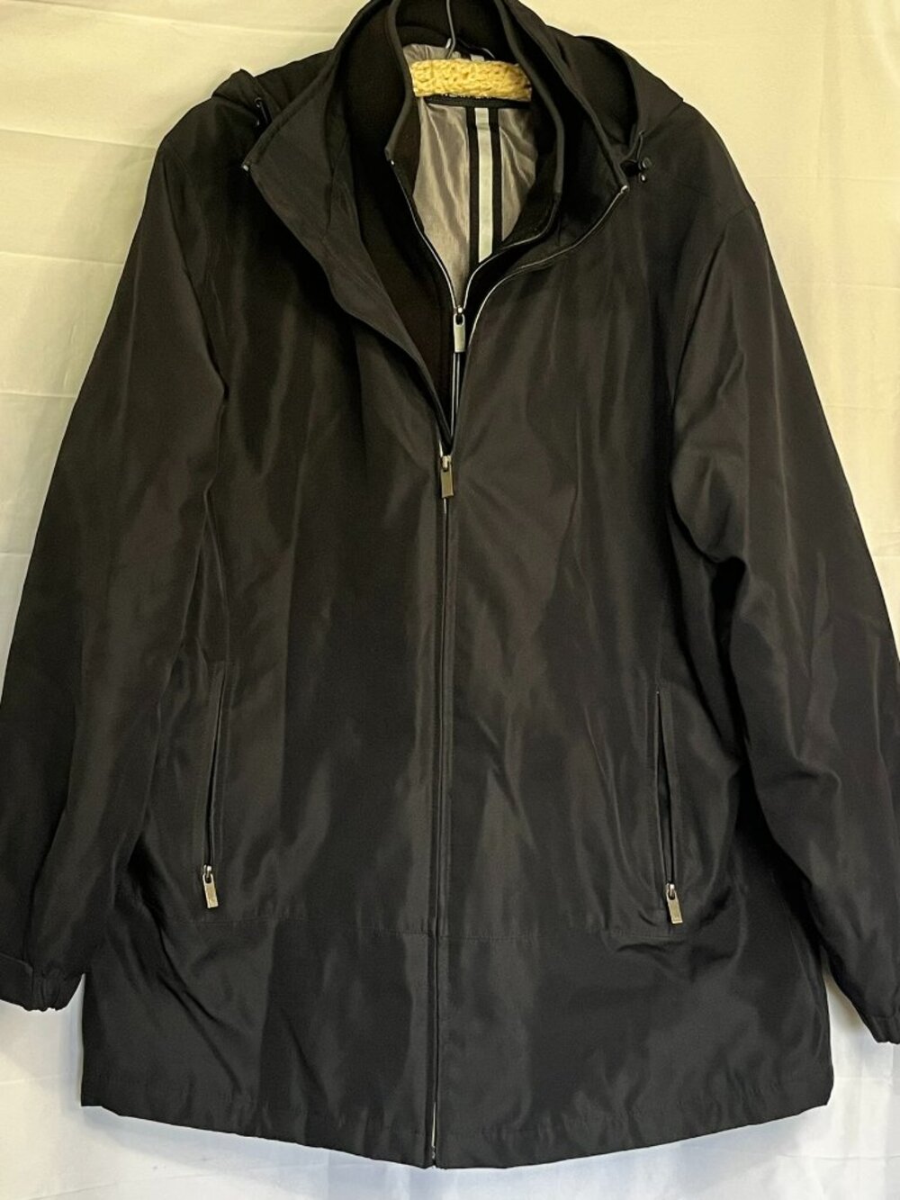 Weatherproof Mens Stretch Tech Double Layer Jacket Water Resistant Hood Black L